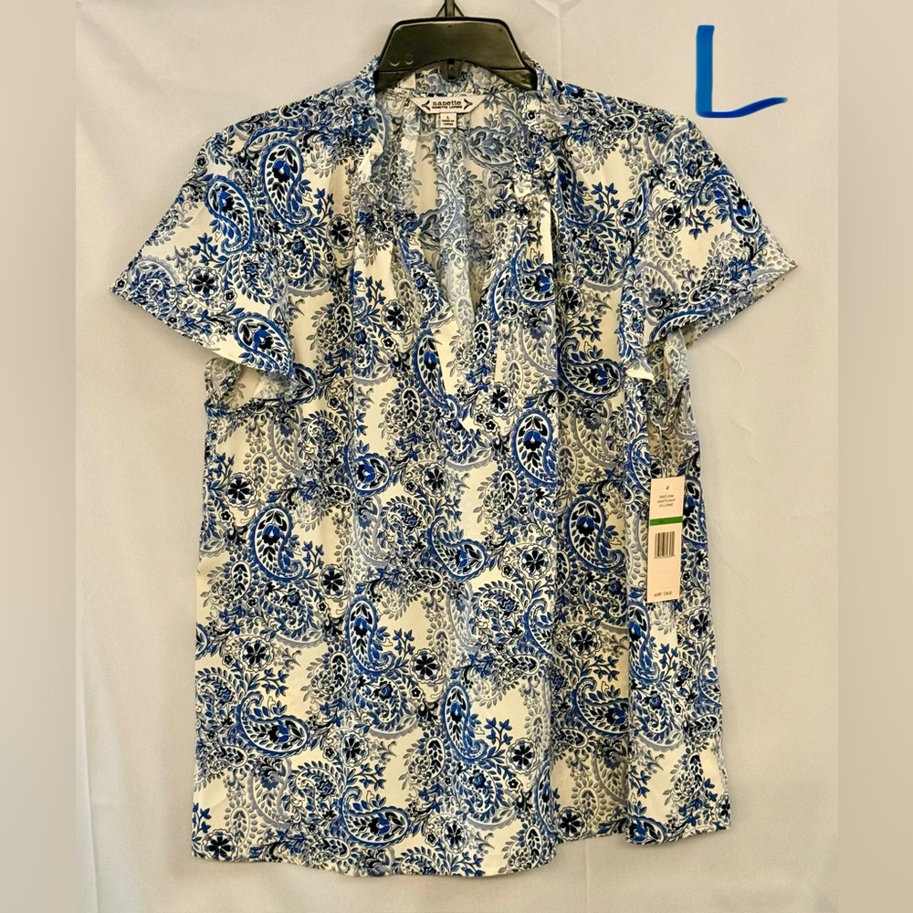Nannette Blue and White Paisley Blouse